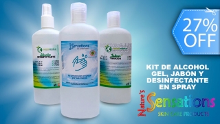 Kit de Alcohol Gel, Jabón y Desinfectante en Spray