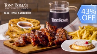 Tony Roma's: 3 Libras de Short Ribs + Aros de Cebolla + Papas Fritas + Flan + Bebidas