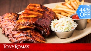 Menú para 2 en Tony Roma's: 2 Halfs Rack de Baby Back Ribs + Papas Fritas + Entrada de Aros de Cebolla 