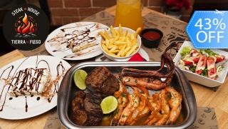[Image: ¡Parrillada de Carnes y Mariscos hasta para 4! Lomito o Puyazo, Camarones, Pulpo, Bebidas, Postres y Más.m]
