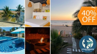 [Image: Estadía de 1 Noche Para 2 Personas en Ocean Paradise, Playa Barra de Santiago, Ahuachapán ¡Solo 18 Cupones Disponibles!m]