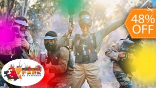 [Image: ¡Diversión para 4! 500 Paintballs + 4 Pistolas Tácticas con Cargador + 4 Máscaras + 4 Chalecos + 3 Escenarios Diferentes de Juegom]
