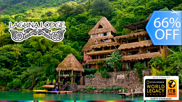 [Imagen:¡Paga Q1,218 en vez de Q3,611 por Estadía para 2 Personas + 2 Desayunos + Uso de Kayacs y Canoas + Coctel de Bienvenida + Entrada a Reserva Natural y Más en el Hotel 5 Estrellas Laguna Lodge!]