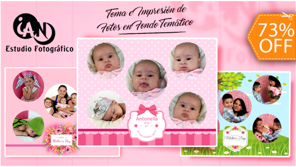 [Image: ¡Paga $12 en Lugar de $45 por Toma, Montaje e Impresión de Fotografía en Fondo Temático (5 Caritas o Día de la Madre)!m]
