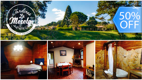 [Image: ¡Paga Q799 en lugar de Q1,600 por Estadía para 2 en Cabaña La Meseta con Cama King y Chimenea + Desayuno Tipo Picnic en el Bosque + Parqueo + Impuestos! ¡A Sólo 10 Minutos de La Antigua!m]