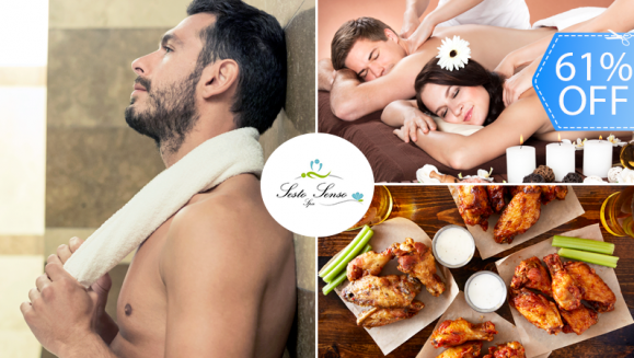 [Image: ¡Paga Q159 en lugar de Q404 por Spa Urbano para 2 con: Sauna Húmedo + Masaje Relajante + Plato de Alitas + 2 Bebidas a Elección entre Gaseosas o Cervezas!m]