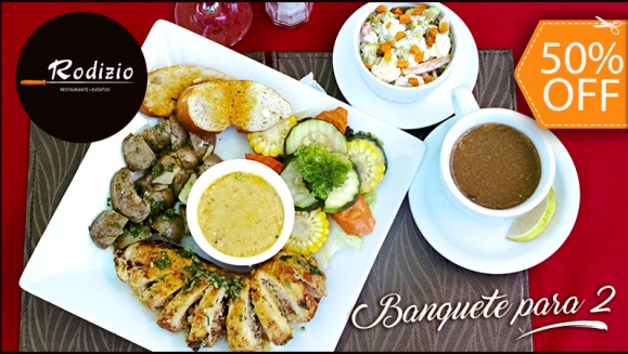[Image: ¡Paga $17.50 en Lugar de $34.98 por 2 Platos a Elección entre Costilla de Cerdo en Salsa BBQ o Churrasco do Sul o Suprema de Pollo Relleno de Camarones y Queso + 2 Entradas + 2 Guarniciones + 2 Bebidas!m]