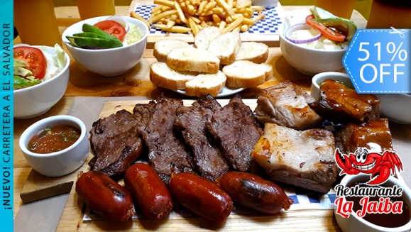 [Image: ¡Paga Q295 en lugar de Q600 por Parrillada para Cuatro con: 1 Libra de Lomo de Res Asado + 1 ½ Libra de Costilla de Cerdo Frita o BBQ + 4 Chorizos + 4 Ensaladas de La Casa + Papas Fritas + 4 Bebidas + Porción de Pan para 4!m]