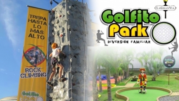 [Image: ¡Pagas $12 en vez de $24 por 2 pases “All Inclusive” en Golfito Park La Gran Vía! ¡Podrás hacer uso de la pared escaladora, el golfito, zip line y más!m]