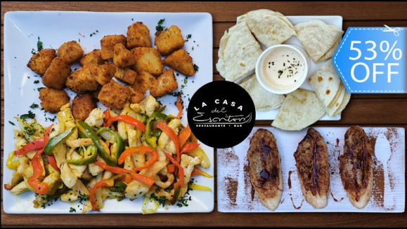 [Image: ¡Paga Q99 en lugar de Q210 por Menú para 2 con: 1 Orden de Fajitas de Pollo al Alioli + 8 Tortillas de Harina o de Maíz + 2 Postres de Torrejas Españolas + 2 Gaseosas o 2 Frescos Naturales!m]