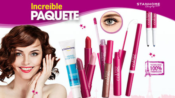 [Image: ¡Paga $33 en lugar de $66 por 2 brillos con destellos para labios + 3 lápices labiales cremosos + 1 delineador líquido para ojos + 2 lápices delineadores retráctiles para ojos + 1 crema reparadora de manos en Stanhome! ¡Envío gratis!m]