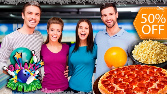 [Imagen:¡Paga $15 en Lugar de $30.30 por 1 Hora de Boliche para 4 Personas + Pizza de 8 Porciones + 1 Bowl de Palomita de Maíz!]