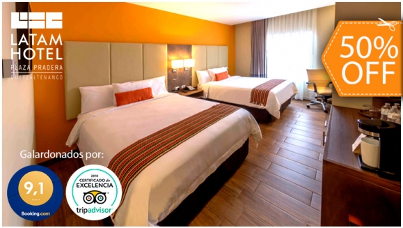 [Image: ¡Paga $78.30 en Lugar $158 por Estadía En Pareja en LATAM, Xela Guatemala: Habitación Doble para 2 Adultos + 2 Desayunos a La Carta + Acceso al Roof Top con Piscina Climatizada, Jacuzzi, Sauna Seco y Gimnasio!m]
