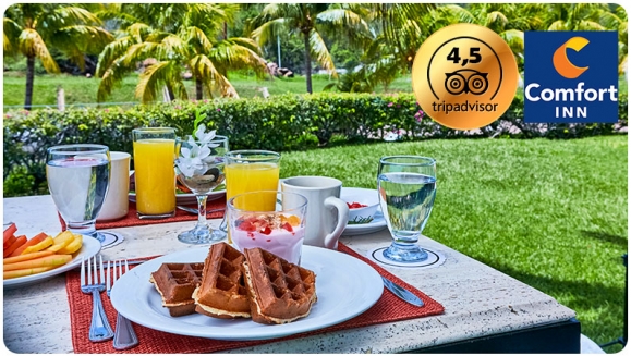 [Image: ¡Paga $47 en Lugar de $105 por Estadía de 1 Noche para 2 Personas + 2 Desayunos Tipo Buffet!m]