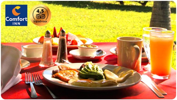 [Image: ¡Paga $47 en Lugar de $105 por Estadía de 1 Noche para 2 Personas + 2 Desayunos Tipo Buffet!m]