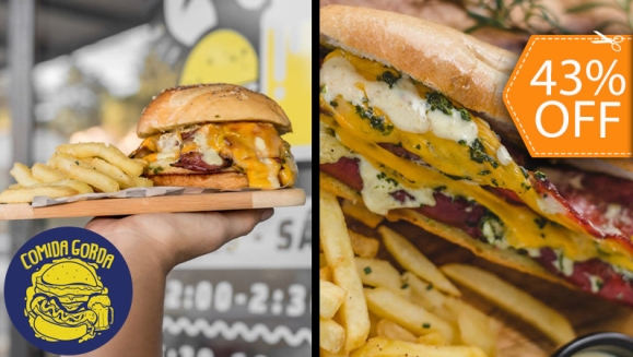 [Image: ¡Paga $8 en Lugar de $14 por 2 Menús a Elección entre Choripanzón, Burguesita o Veggie Sándwich + Papas Fritas!m]