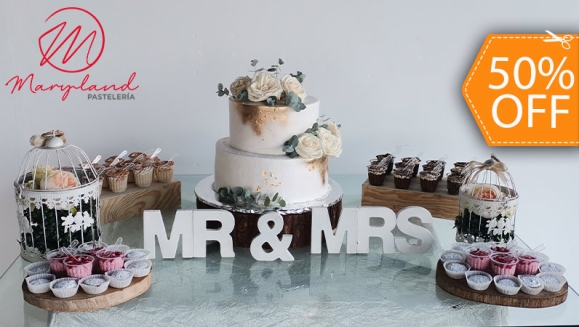 [Image: ¡Paga $110 en Lugar de $220 por Pastel de 75 Porciones con Relleno Premium Estilo Naked o con Cobertura de Crema Chantilly + Mesa de Postres + Montaje Especial!m]