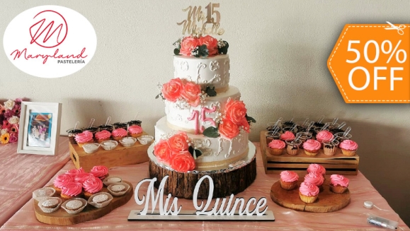 [Image: ¡Paga $130 en Lugar de $260 por Pastel de 100 Porciones con Relleno Premium + Mesa de Postres + Montaje Especial!m]