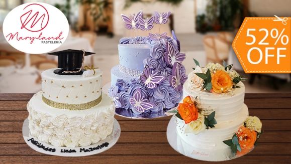 [Image: ¡Paga $55 en Lugar de $115 por Pastel de 2 Pisos, de 50 Porciones con Relleno Premium + Decoración a Elección!m]