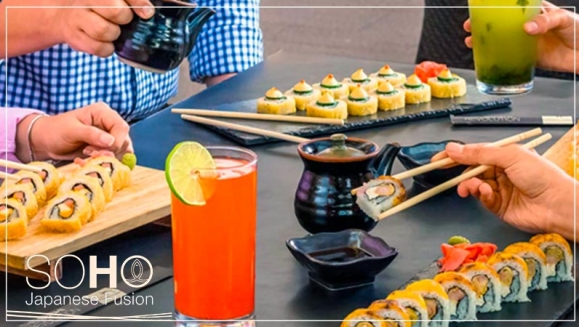 [Image: ¡Paga $14.99 en Lugar de $32.95 por Menú de Sushi para 2 con: 1 Dragon Roll + 1 Soho California + 1 Cordon Blue + 2 Limonadas Tradicionales o con Hierbabuena!m]