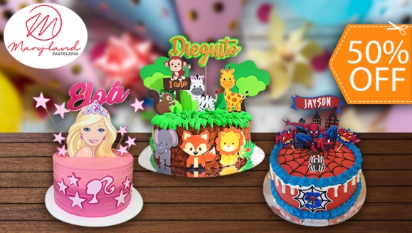 [Image: ¡Paga $42.50 en Lugar de $85 por Pastel Redondo de 35 Porciones con Relleno Premium a Elección + Topper Cake + Nombre y Número Personalizado!m]