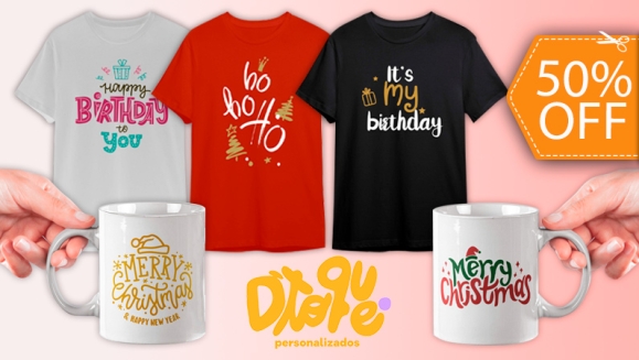 [Image: ¡Paga $10 en Lugar de $20 por 2 Camisetas o 4 Tazas o 1 Camiseta y 2 Tazas con Diseño a Elección Según Catálogo (Navideño o de Cumpleaños)!m]