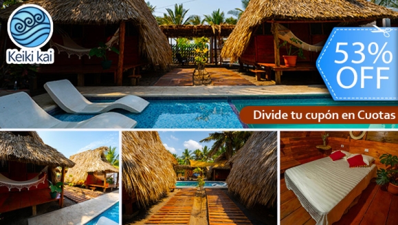 [Image: ¡Paga Q399 en Vez de Q850 por Estadía para 2 Personas en Eco Cabaña Tipo Hawaii con Baño Privado + 2 Cócteles de Bienvenida + Uso de Instalaciones: Tapetes de Playa, Piscina, ¡Hamacas y Más!m]