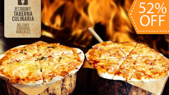 [Image: ¡Paga Q79 en lugar de Q163 por 1 Pizza Artesanal de 8 porciones (Pepperoni o Margherita ) + 2 Copas de Vino en La Taberna Culinaria!m]