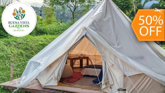 [Image: ¡Acampa con Comodidad! ¡Paga $55 en Vez de $110 por Glamping para 2 Personas + 2 Desayunos + Fogata + Tour Básico de Café! ¡Solo 53 Disponibles!m]