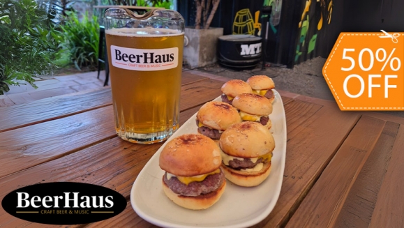 [Image: ¡Salida de Amigos en BeerHaus! ¡Paga $15 en Lugar de $30 por 1 Pichel  de Cerveza Artesanal (60 Oz) + 1 Orden de 6 Mini Hamburguesas!m]