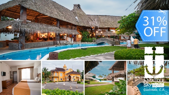 [Image: ¡Escapada Tropical en Amatique Bay Hotel! ¡Paga Q737 en Lugar de Q1,061 por Estadía en Habitación Studio Sencilla o Doble Para 2 Adultos y Hasta 2 Niños + Uso Ilimitado de Atractivas Instalaciones + Impuestos Incluidos!m]
