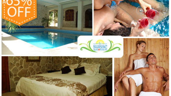 [Image: ¡Paga Q599 en vez de Q1700 por Estadía para 2 personas + Botella de Vino + Día de Spa (Uso Ilimitado de Sauna, Jacuzzi, Hidroterapia, 2 Masajes Hawaianos, 2 Mascarillas Faciales de Arcilla, 2 Tonificadores Florales y 2 Té Relajante) en Le Suisse Spa!m]