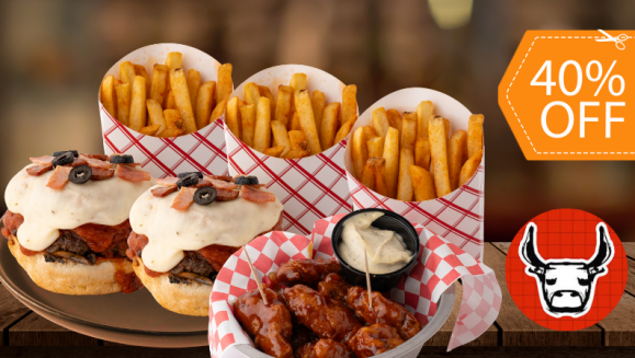 [Image: ¡Punta Toro para 3! ¡Paga $22 en Lugar de $36.86 por 2 Hamburguesas “Pizza Burger” + 2 Ordenes de Papas Francesas o Twister + 1 Orden de 10 Alitas con Papas Francesas o Twister + 3 Bebidas a Elección!m]