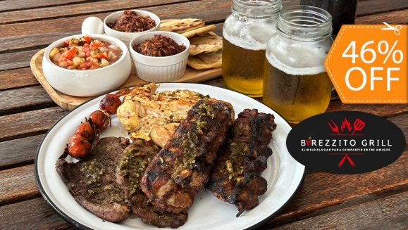 [Image: ¡Para Saborear Juntos! ¡Paga $20 en Vez de $36.99 por Parrillada para 2-3 Personas que Incluye: 1 Lb de Pollo + 12 Oz de Carne de Res + 12 Oz de Costilla de Cerdo + 4 Chorizos de Tuza + 2 Bebidas a Elección + 4 Acompañamientos!m]