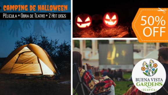 [Image: ¡Camping de Halloween (1 Noviembre)! ¡Paga $35 en Lugar de $70 por Camping al Aire Libre para 2 que Incluye: 2 Entradas al Ecoparque + 1 Tienda de Campaña + 2 Colchonetas + Película + Show de Terror + 2 Hot Dogs + Fogata y Más! ¡Solo 23 Disponibles!m]