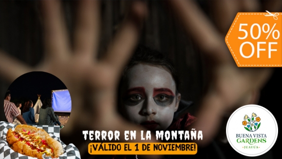 [Image: ¡Halloween en Las Montañas (1 de Noviembre)! ¡Paga $15 en Lugar de $30 por 2 Pases del Día para Show de Terror en Buena Vista Gardens con: Película, Baile, Actuación y 2 Hot Dogs! ¡Solo 78 Cupones Disponibles!m]