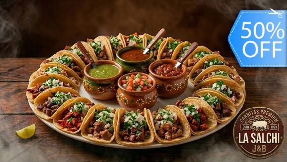 [Image: ¡Paga Q199 en Lugar de Q400 por 25 Tacos de Cerdo o de Pollo + 4 Oz de Chicharrones + Acompañamientos que Incluyen: Cebolla, Cilantro, Salsa de Aguacate, Salsa Roja, Picante y Limón!m]