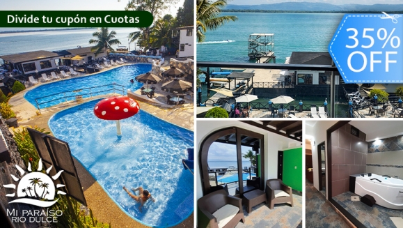 [Image: ¡Paga Q2,548 en Lugar de Q3,920 por Estadía de 3 Días y 2 Noches Para Hasta 2 Adultos y 2 Niños en Río Dulce: Habitación Suite Master con A/C + 4 Desayunos + Jacuzzi Privado + Piscinas + Balcón con Vista Panorámica + Ingreso a Museo y Más!m]