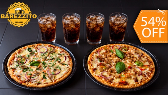 [Image: ¡Ligeras, Artesanales y Deliciosas! ¡Paga $18 en Lugar de $38.86 por 2 Pizzas de Pan Masa Madre de 8 Porciones c/u con Especialidad a Elección: Queso, Traviata, Pepperoni, Jamón o Chicharrón + 4 Sodas!m]