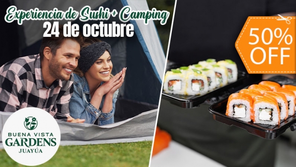 [Image: ¡Arma tu Sushi Favorito en Camping Buena Vista Gardens (24 de Octubre)! ¡Paga $50 en Lugar de $100 por 2 Pases al Ecoparque + Experiencia de Sushi Para 2 + Tienda de Campaña + 2 Colchonetas + Fogata y Más! ¡Solo 43 Cupones Disponibles!m]