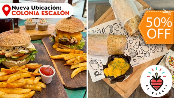 [Image: ¡Paga $11 en Lugar de $21.98 por 2 Hamburguesas Veganas a Elección (Burger de la Casa, Falafel o Pumpkin) o 2 Burritos Veganos + 2 Órdenes de Papas Fritas + 2 Tés Helados + 2 Cupcakes!m]