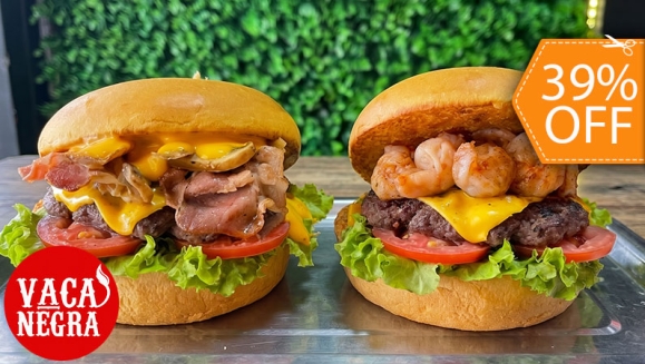 [Image: ¡Dupla Deliciosa! ¡Paga $11 en Lugar de $17.96 por 2 Hamburguesas: “Camaronera” y “Cheesy Bacon" + 2 Papas Fritas + 2 Limonadas Naturales de la Casa!m]