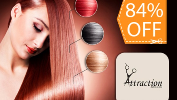 [Image: ¡Paga $20 en lugar de $125 por Tinte Completo o Retoque Alfaparf + Tratamiento Intensivo de Keratina + Color Save + Tratamiento Hidratante + Limpieza de Puntas + Secado o Planchado en Attraction Salón!m]