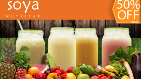 [Image: ¡Paga $6 por 2 Smoothies o Jugos Más 2 Power Balls o $12 en Consumo en el Menú de Soya Nutribar!m]