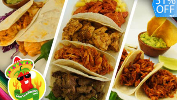 [Image: ¡Paga Q99 en lugar de Q204 por Banquete Familiar que incluye: 8 Tacos  + 4 Gringas + 4 Bebidas a Elección en Don Taco Fiestón!m]