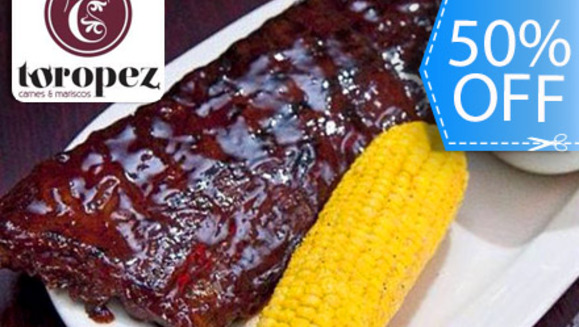 [Image: ¡Paga Q159 en lugar de Q321 por 2 Platos de Costilla en BBQ + 4 Acompañamientos (Elote y Papas Fritas) + 2 Copas de Vino Blanco en Toropez Steak House!m]