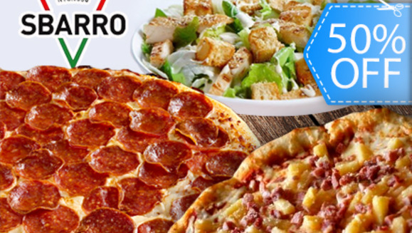 [Image: ¡Paga Q99 en vez de Q198 por 2 Exquisitas Pizzas NY Style a Elección de 14" + 2 Ensaladas en Sbarro!m]