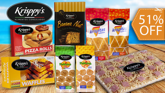 [Image: ¡Paga $10 en vez de $20.50 por Paquete Krisppy’s de Verano para llevar que Incluye: 1 Pizza Cuadrada  + 2 Krispitas + 2 Panitos +  1 Caja de Pizza Rolls + 1 Caja de Waffles + 1 caja de Banana Nut Canjeable en Restaurantes Krisppy’s!m]