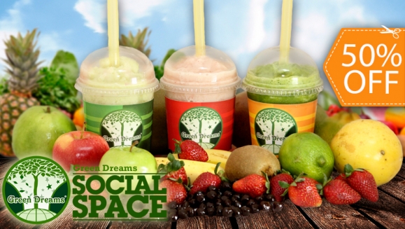 [Image: ¡Paga $7 y consume $14 en Todo el Delicioso y Natural Menú de Bebidas de Green Dreams Social Space!m]