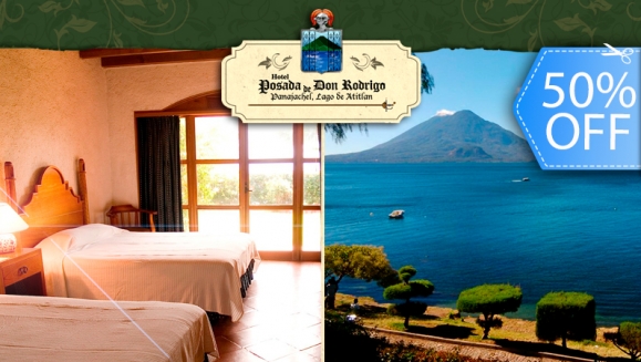 [Image: ¡Paga Q732 en vez de Q1,464 por Estadía de 1 Noche para 2 Personas + Cóctel de Bienvenida + Uso de Instalaciones con Sauna, Piscina, Tobogán, Hamacas, Vista al Lago y Más en Hotel Posada de Don Rodrigo Panajachel, en Lago de Atitlán!m]